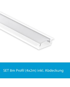 Profi LED SET 8M (4x2M) Einbauprofil Mini 12 weiss inkl. milchiger Abdeckung