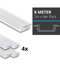 Profi LED SET 8M (4x2M) Einbauprofil Mini 12 weiss inkl. milchiger Abdeckung