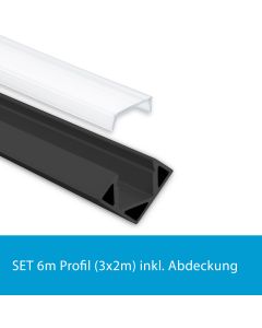 Profi LED SET 6M (3x2M) Eckprofil Mini 11 schwarz inkl. milchiger Abdeckung