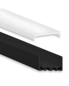 Profi LED Aufbauprofil Mini 24 schwarz, 2 Meter inkl. flacher opaler Abdeckung