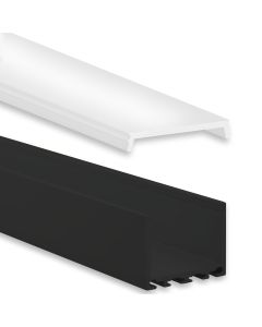 Profi LED Aufbauprofil Maxi 24 schwarz, 2 Meter mit flacher milchiger Abdeckung