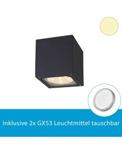 Exklusive Wandleuchte IP44 Anthrazit inkl. 2x GX53 6W, warmweiss