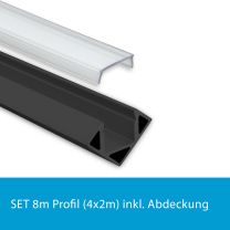 Profi LED SET 8M (4x2M) Eckprofil Mini 11 schwarz inkl. klarer Abdeckung