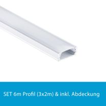 Profi LED SET 6M (3x2M) Aufbauprofil Mini 12 opal inkl. milchiger Abdeckung