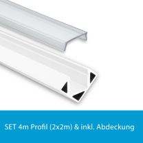 Profi LED SET 4M (2x2M) Eckprofil Mini 11 weiss inkl. klarer Abdeckung