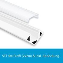 Profi LED SET 4M (2x2M) Eckprofil Mini 11 weiss inkl. milchiger Abdeckung