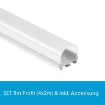 Profi LED SET 8M (4x2M) Aufbauprofil Micro 12 inkl. runder milchiger Abdeckung