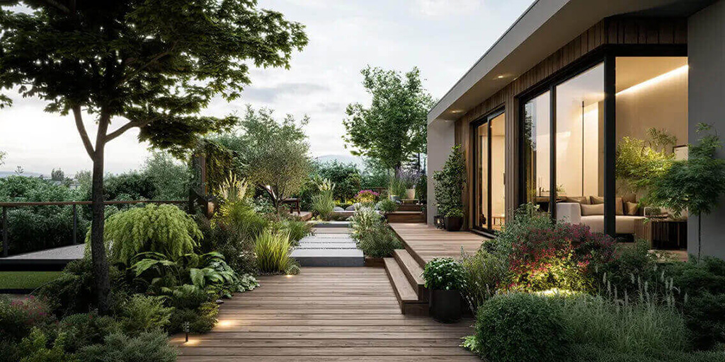 Bodeneinbaustrahler, Terrasse im Garte