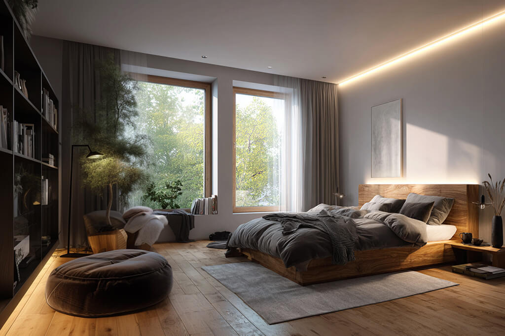 Direkte Beleuchtung Schlaftimmer, oberhalb vom Bett mit LED Streifen und Profile